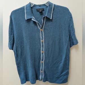 Art Of Rhetoric Brand Charming Blue Knit Short Sleeve Button Up Sweater Medium